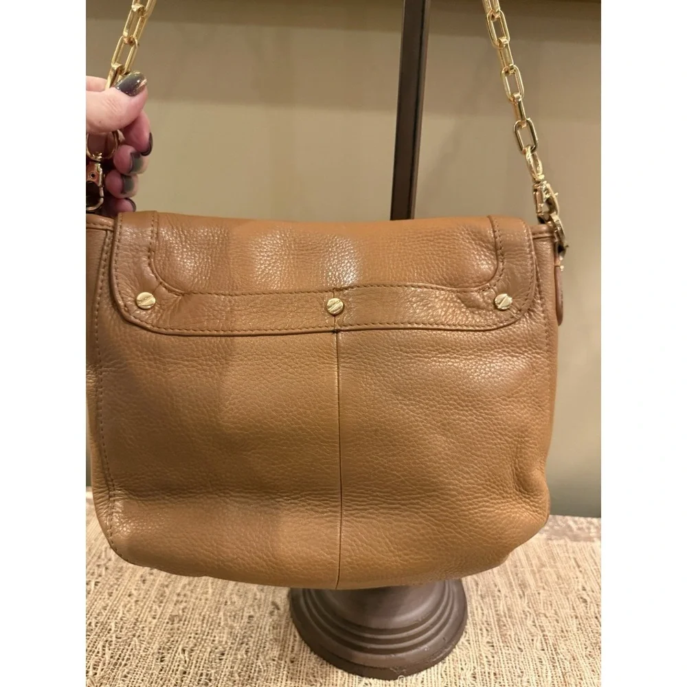 TORY BURCH Amanda British Tan Leather Crossbody Bag with Detachable Chain Strap - Picture 12 of 16